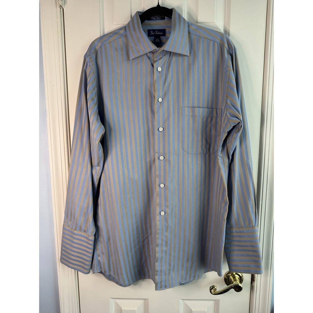 Paul Fredrick Imperial 100's Two Ply Cotton Trim Fit Dress Shirt Mens 16-33 Blue